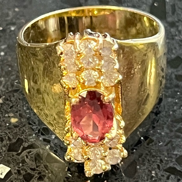 Suzanne Somers vintage real rhodolite gem cocktail statement CZ ring gold HSN - Picture 2 of 2